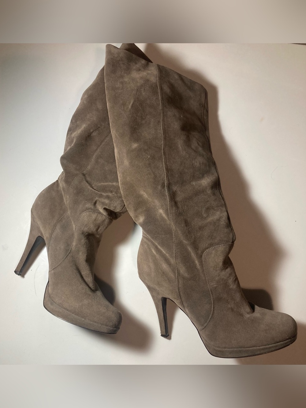 Women's Taupe Suede Knee-High Heeled Boots
